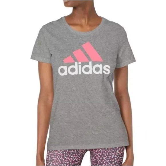 Adidas Women's Badge of Sport Logo Cotton T-Shirt Medium Grey Heather/Red, Top - Picture 6 of 10